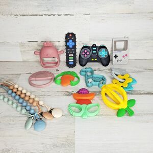 Infant Baby Silicone Teething Toys Lot of 14 Paci Clips Sensory Toys Easy Grasp